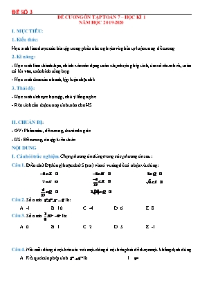 Đề cương ôn tập Toán 7 - Học kì 1 - Năm học 2019-2020 - Đề số 3